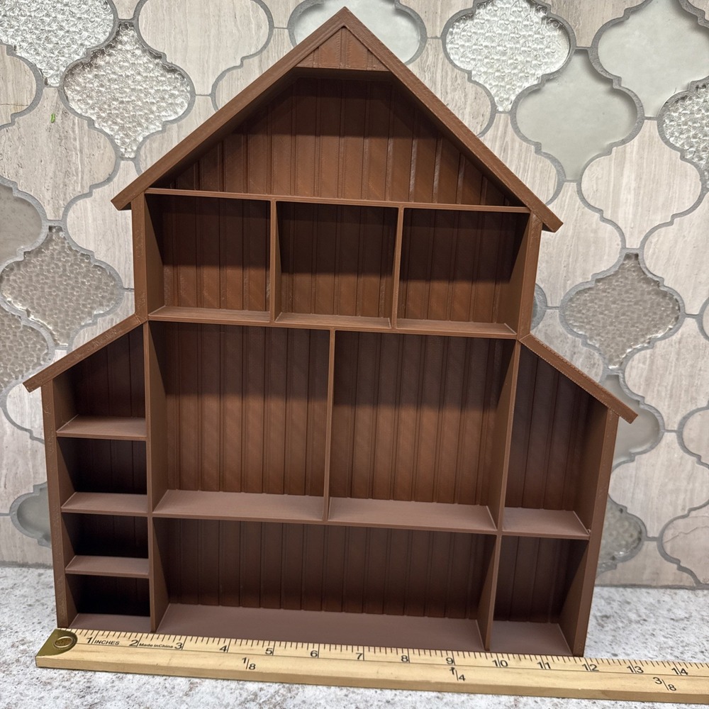 Barn Shaped Trinket Shelf Tray Display Dark Brown Miniatures 3D printed 12x13"